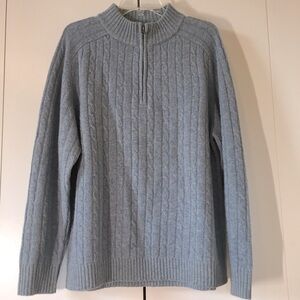 Garret Scott Pure Lambswool Cable Knit 1/4 Zip Up High Neck Light Blue Sweater L